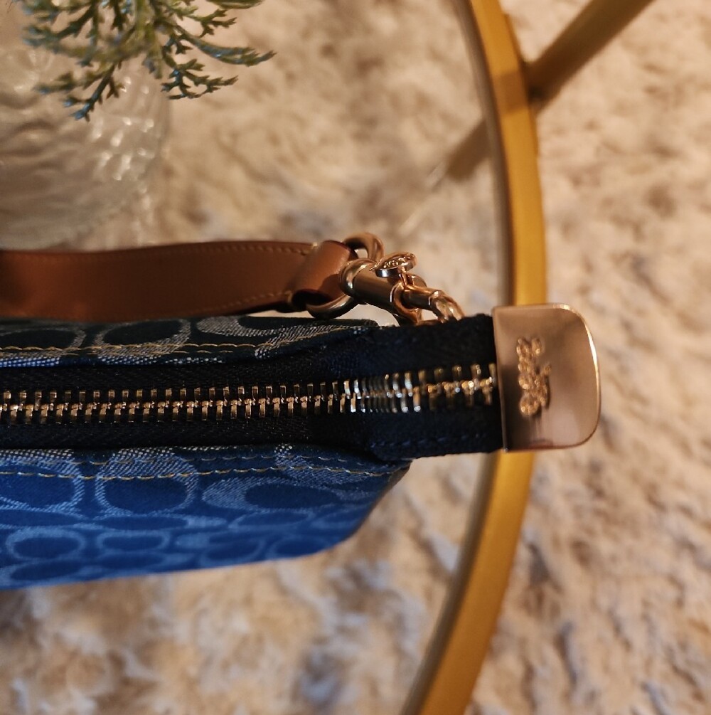 Coach Navy Signature Denim Mini Shoulder Bag with Gold Hardware - Picture 3 of 6